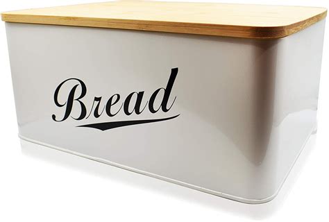 RoyalHouse Modern Metal Bread Box with Bamboo 